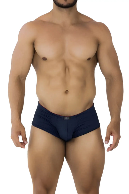 Navy blue xtremen 91199 jacquard trunks with subtle brand tag on waistband in dark blue color fabric