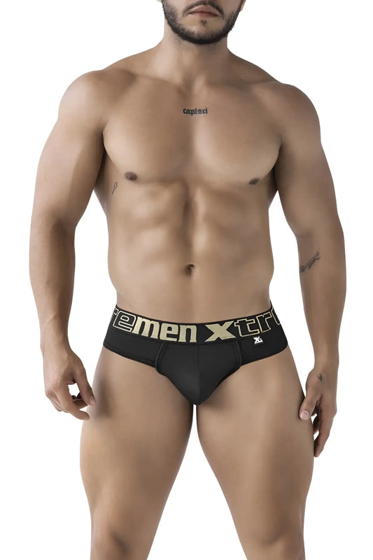 Black xtremen 91208b microfiber thongs with gold and white xtreme logo waistband for men