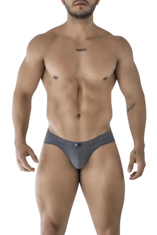 Gray xtremen 91210b microfiber briefs with subtle textured fabric and small logo on waistband
