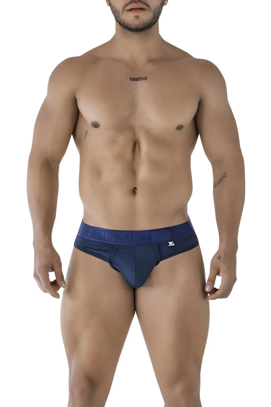 Navy blue Xtremen 91211B microfiber men’s briefs with darker navy waistband featuring brand name and logo