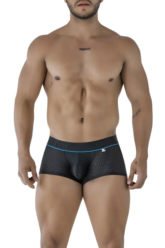 Black perforated microfiber briefs with blue trim and tapis waistband from xtremen 91212b trunks collection