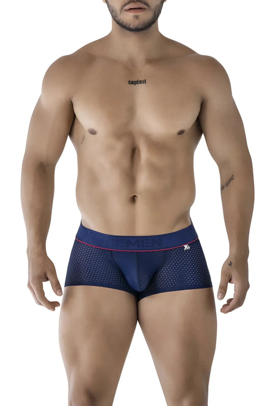 Navy blue xtremen 91212b microfiber trunks with pink trim mesh briefs and capri brand waistband