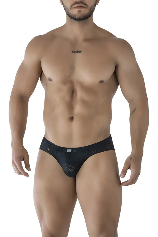 Black xtremen 91213b microfiber briefs with mesh design and subtle logo on waistband