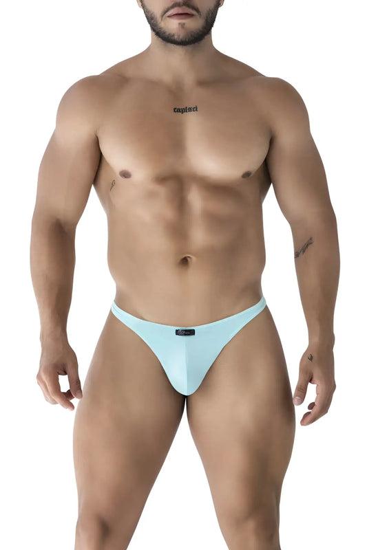 Light blue seamless microfiber briefs with a subtle waistband brand tag from Xtremen 91217 micro thongs seawater color