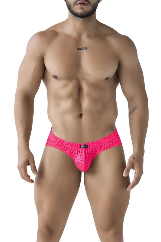 Xtremen 91227 microfiber briefs in fuchsia with bright pink mesh and snug form-fitting design
