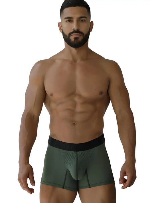Xtremen 91251 military green microfiber mesh boxer briefs with black elastic waistband in olive green