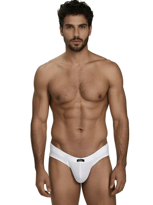 Xtremen white bikini brief with a fitted, matte fabric design, featuring a centered brand logo tag.