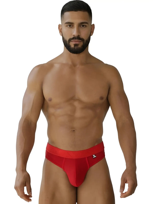 Red xtremen 91268 microfiber mesh thong briefs with snug fit and small logo on waistband