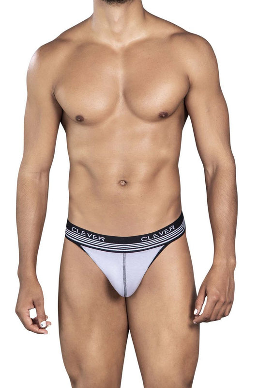 White and black clever 0926 comfy thong briefs with gray striped waistband designed for comfort and style