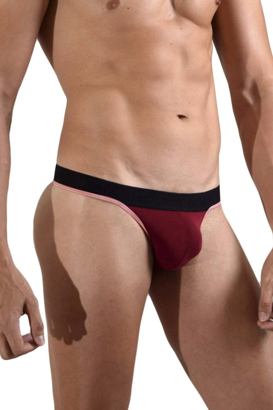 Red and black doreanse 1012-brd borderline thong briefs with a snug fit in bordeaux color