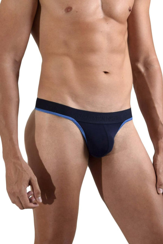 Doreanse 1012-nvy borderline thongs navy athletic briefs with light blue trim along waistband and leg openings