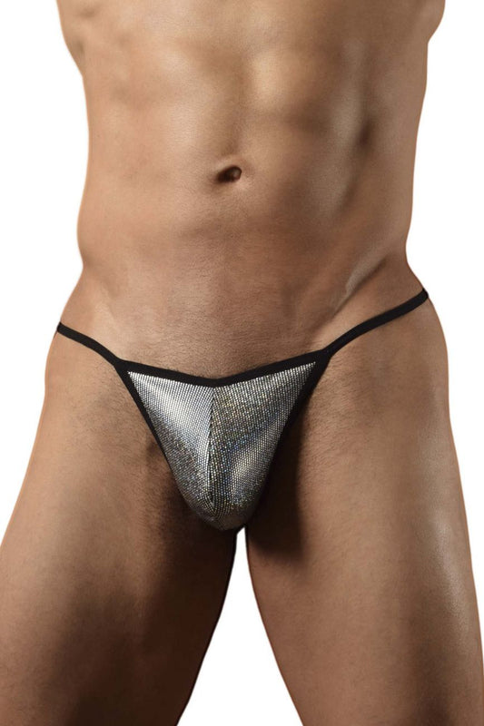 Silver metallic mesh thong with black elastic trim from Doreanse 1300-CLB disco thongs color circuit collection