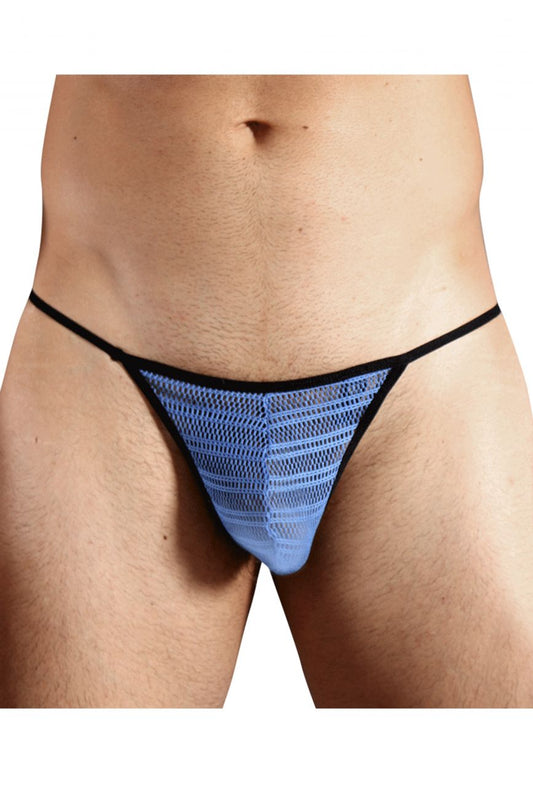 Doreanse 1306-BLU mesh g-string thong in blue with black trim made of breathable mesh fabric
