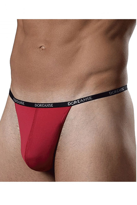 Red doreanse 1390 aire thong in red with black elastic waistband featuring white brand name lettering