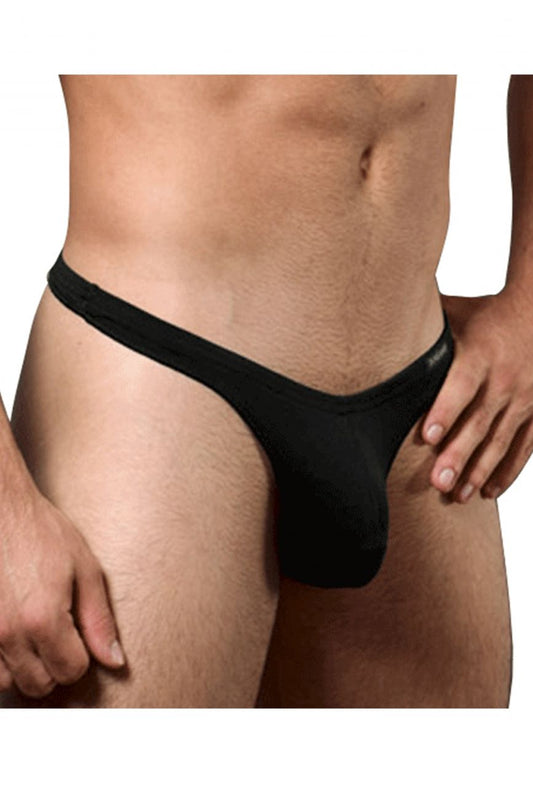 Black doreanse 1392-blk euro thong made of smooth stretchy fabric in a form-fitting design shown from the back