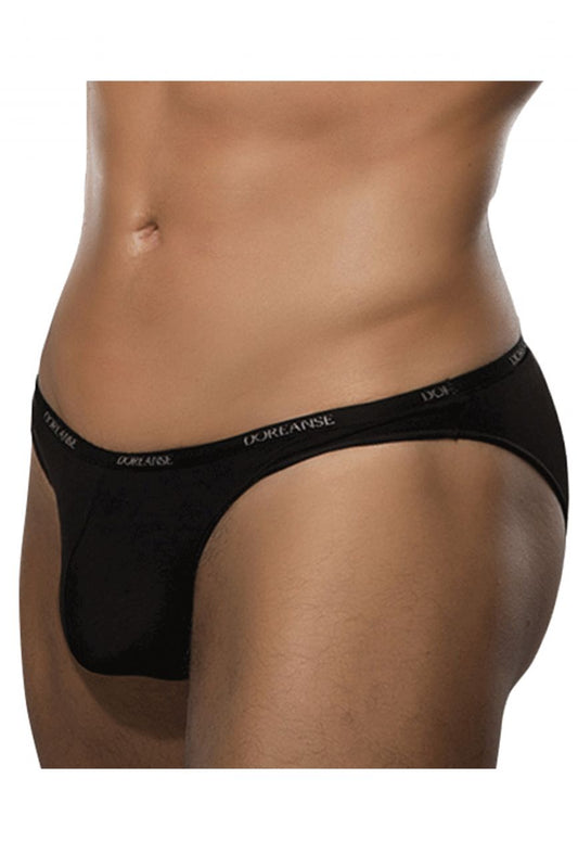 Black doreanse 1395-blk aire bikini briefs with smooth form-fitting design and white branding on waistband