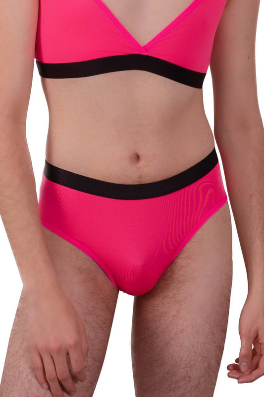 Plural pl004 briefs pink bright pink bikini bottom with black elastic waistband and subtle textured pattern