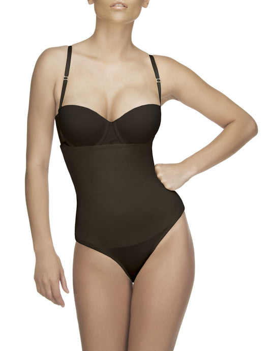 Black vedette 210 nadine strapless bodysuit with seamless underwire bra and adjustable straps in bikini color black