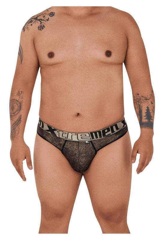 Black textured mens briefs with a white xtremen logo waistband made from microfiber for comfortable wear
