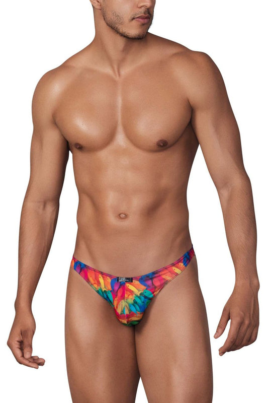 Vibrant tie-dye printed microfiber men’s thong in bold rainbow hues from xtremen 91145 printed micro bikini color rainbow fish