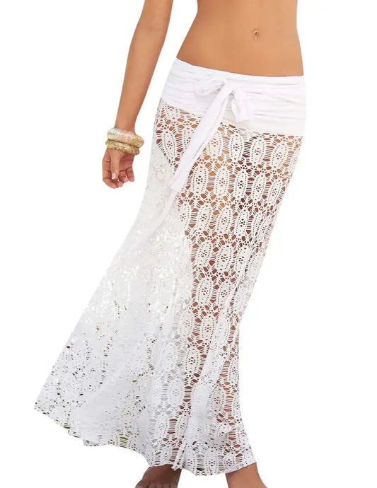 White crochet maxi skirt with tied waistband from am pm 7700 dress skirt collection in white color