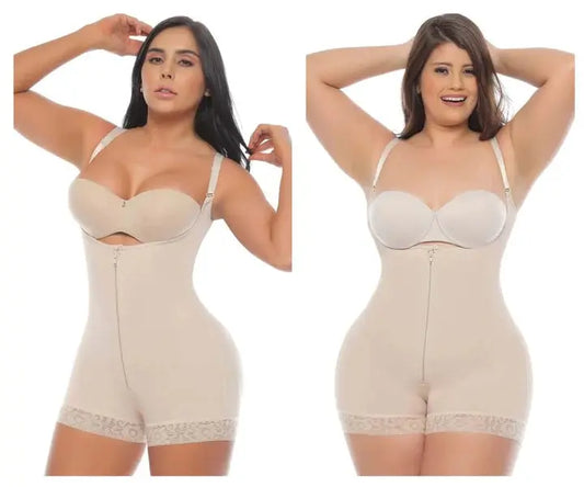 Beige 365me shapewear g001 plus-size body shaper with lace trim and adjustable straps for control and comfort