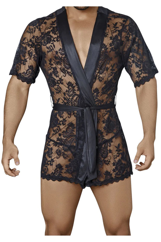 CandyMan 99322 Lace Kimono with Thong Color Black