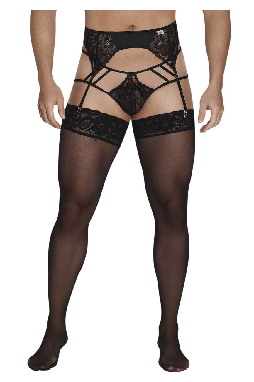 Unleash Your Bold and Daring Side with the CandyMan 99550 Lace Garter-Jockstrap Outfit in Black