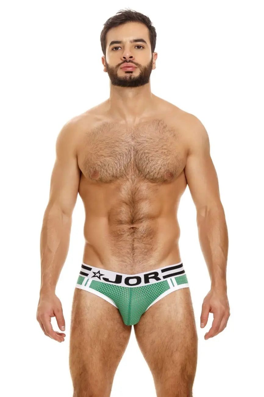 Green JOR Speed Jockstrap with white trim and mesh fabric.