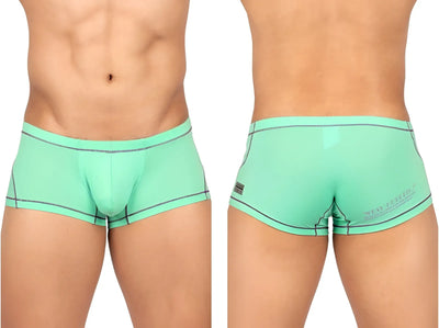 Three pairs of Prime Elysian hipster underwear in cyan, mint green, and black with a branded elastic waistband.
