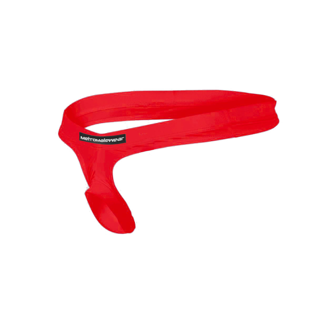 Red silicone suspensory headband with a black metromalewear label from MetroMaleWear model 0003-12