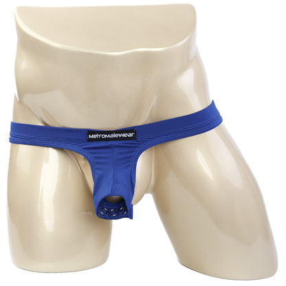 Blue metromalewear thong with button closure at front from metromalewear suspensory royal blue 0003-18