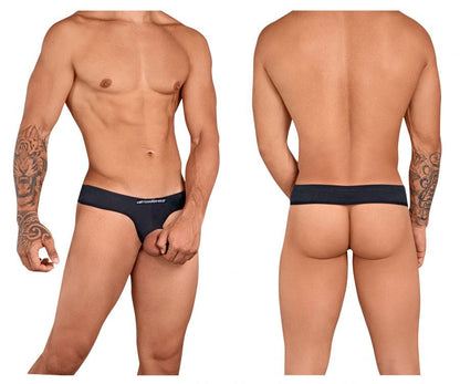 Black briefs with a subtle white logo on the waistband from metromalewear suspensory black 0003-20 collection