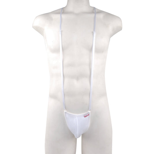 White nylon suspenders with matching pouch from metromalewear miami bodysuit white 0008-00 product image