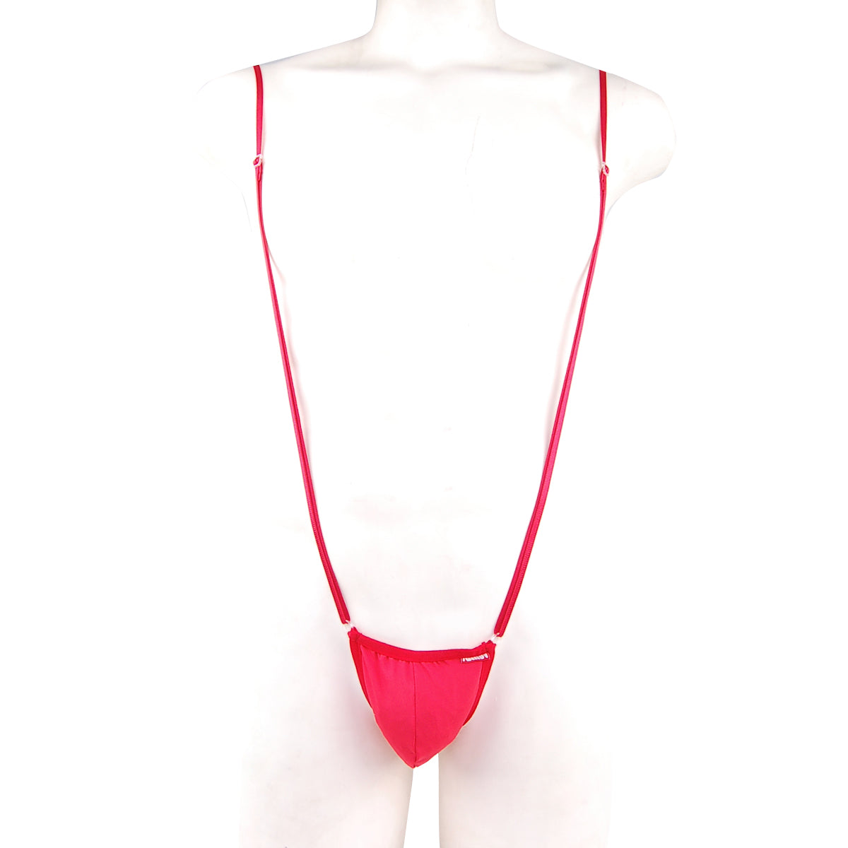 Bright pink mens string bikini with thin straps and snug fit metro male wear miami bodysuit red 0008-12