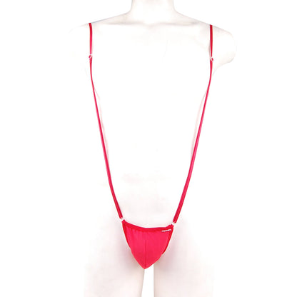 Bright pink mens string bikini with thin straps and snug fit metro male wear miami bodysuit red 0008-12
