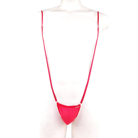 Bright pink mens string bikini with thin straps and snug fit metro male wear miami bodysuit red 0008-12