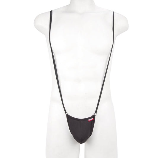 MetroMaleWear Miami bodysuit black 0008-20 featuring black fabric suspenders with a narrow strap design