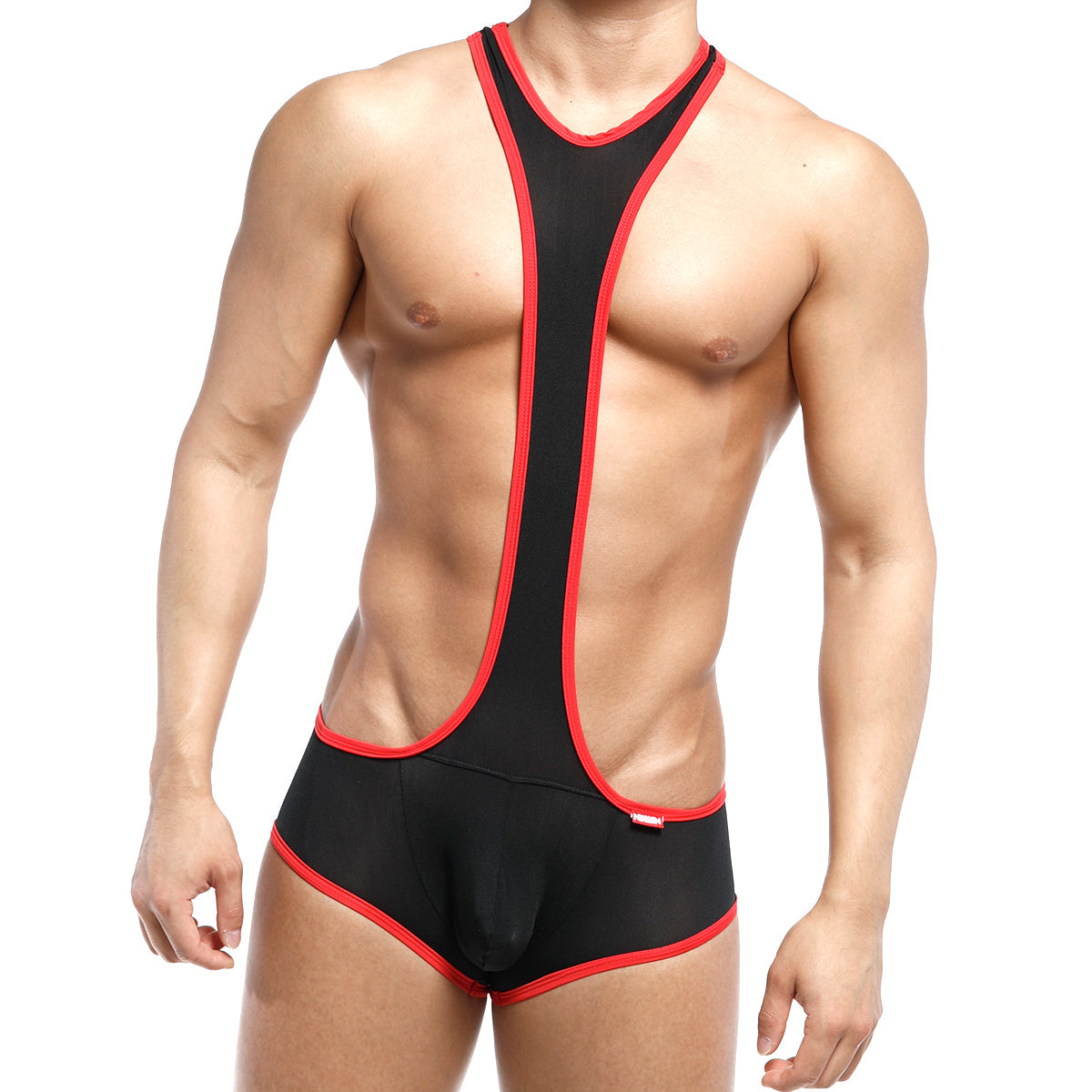MetroMaleWear Acme singlet red 0010-12 is a black and red sleek form-fitting wrestling singlet for athletic use