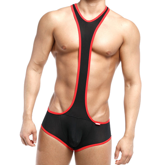 MetroMaleWear Acme singlet red 0010-12 is a black and red sleek form-fitting wrestling singlet for athletic use