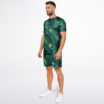 Maris Equi Peacock Feather Print Shorts And Top Set For Men