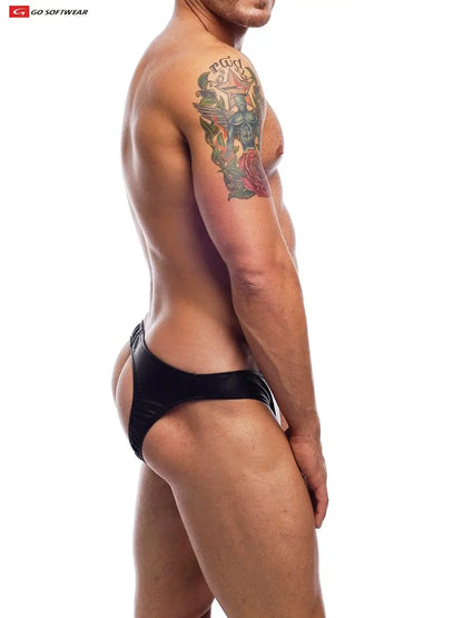 Go Softwear 2354 Men's Noir Pleather Backless Brief - Black