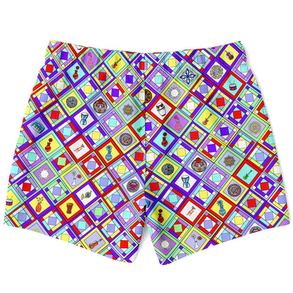 Maris Equi Retro Mod Geometric Diamond Print Swim Trunks for Men