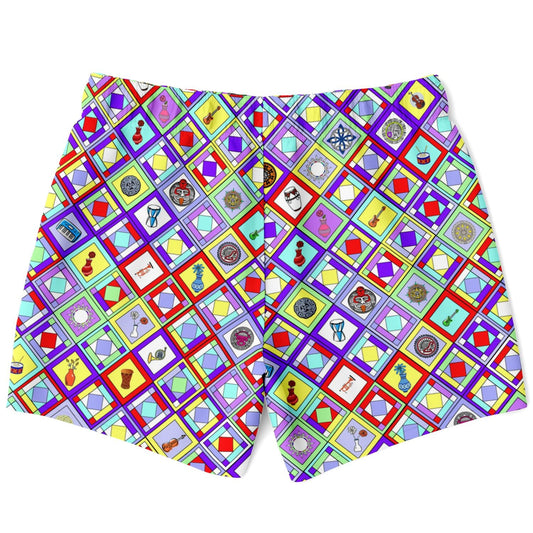 Maris Equi Retro Mod Geometric Diamond Print Swim Trunks for Men