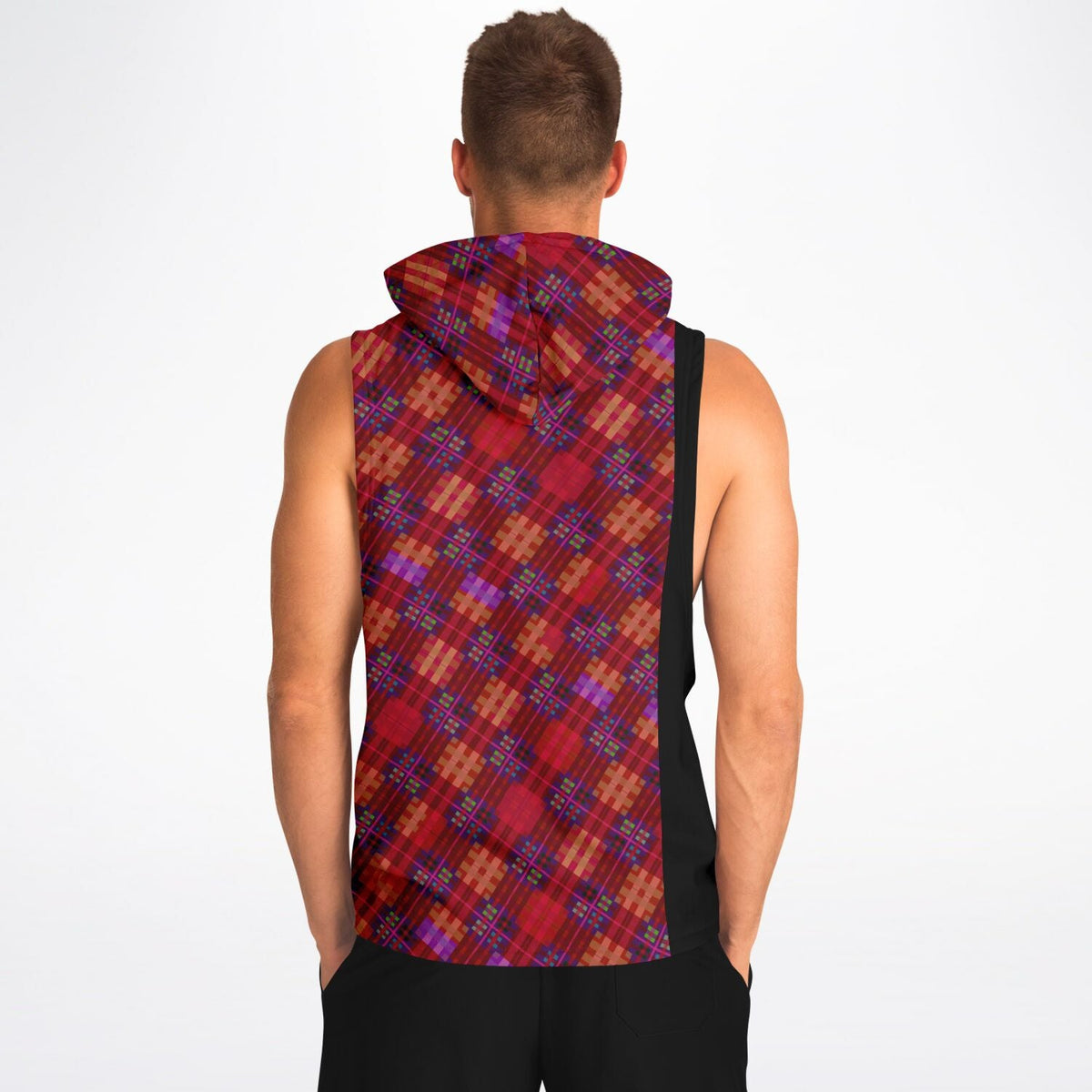Maris Equi Red Tartan Men's Drop Armhole Cotton Blend Hoodie