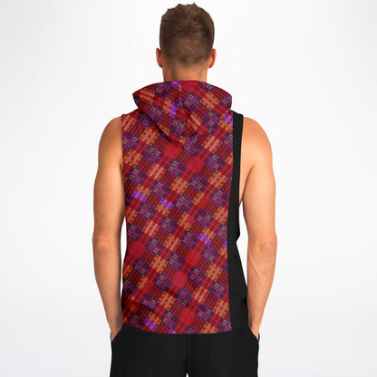 Maris Equi Red Tartan Men's Drop Armhole Cotton Blend Hoodie