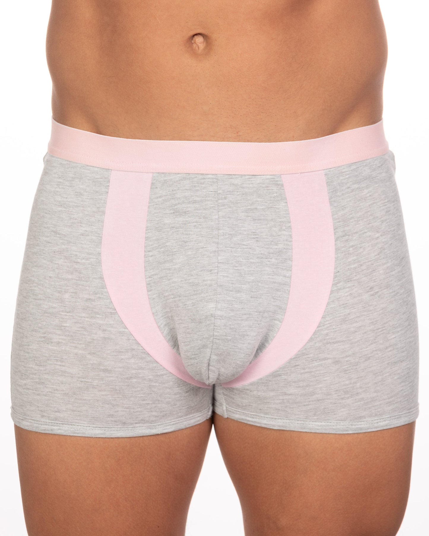 Gray heathered briefs with soft pink waistband and side panels from 10 pack undergear basix alex two tone trunk