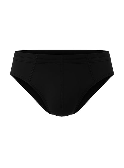 Black 100% cotton briefs with a smooth, form-fitting design and subtle seam detailing