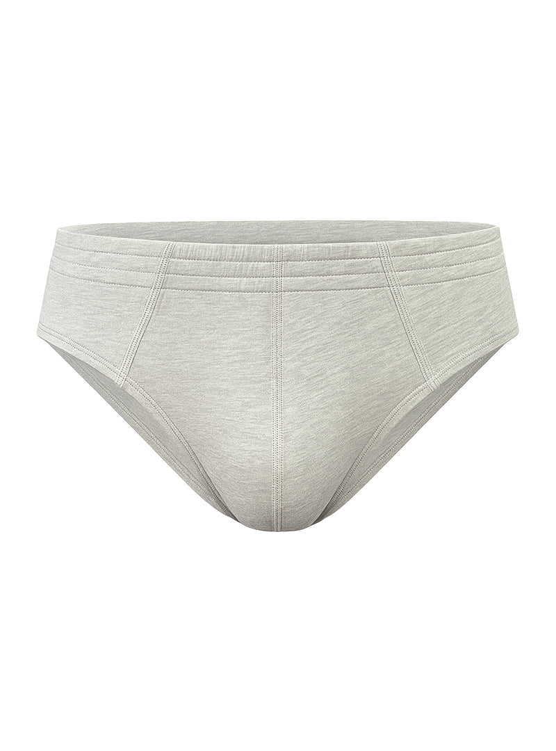 Light gray heathered 100% cotton briefs with tailored fit and subtle seam detailing