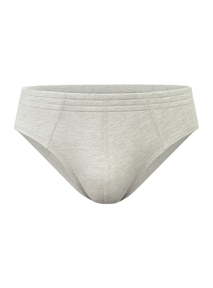 Light gray heathered 100% cotton briefs with tailored fit and subtle seam detailing